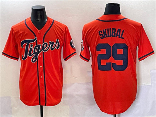 Detroit Tigers #29 Tarik Skubal Orange With Patch Cool Base Stitched Baseball Jersey