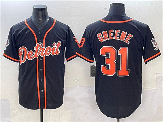 Detroit Tigers #31 Riley Greene Black With Patch Cool Base Stitched Baseball Jersey