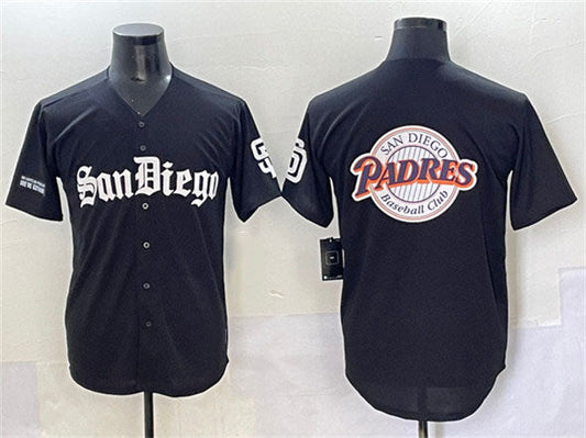 San Diego Padres Team Big Logo Black Gothic Edition Vapor Limited Stitched Baseball Jersey