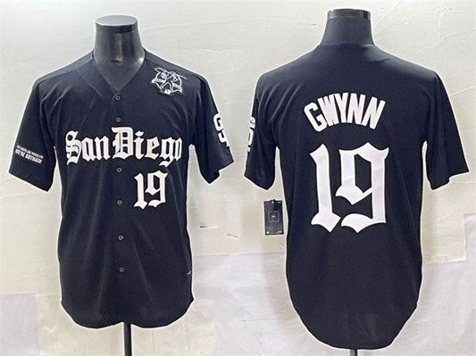 San Diego Padres #19 Tony Gwynn Black Gothic Edition Vapor Limited Stitched Baseball Jersey