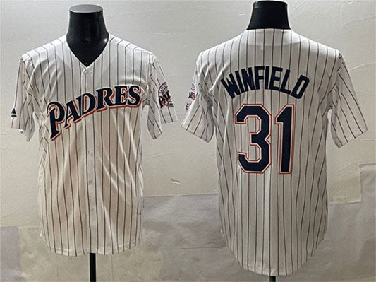 San Diego Padres #31 Dave Winfield White Throwback With Patch Cool Base Stitched Baseball Jersey