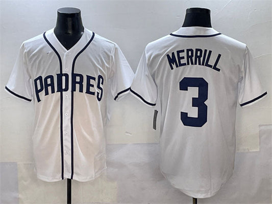 San Diego Padres #3 Jackson Merrill White Cool Base Stitched Baseball Jersey